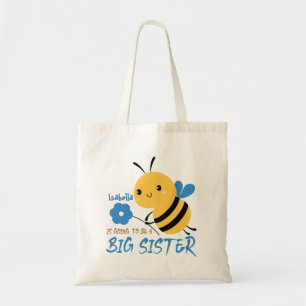 Bee Big Sister Sibling Reveal Custom Name Tote Bag