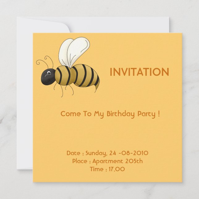 Bee Birthday Card Invitation (Front)