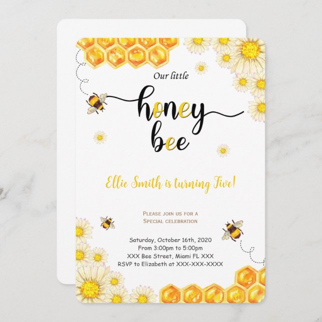Bee Birthday Invitation (Front/Back)