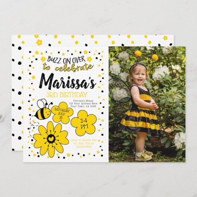 Bee Birthday Invitation (Front/Back)