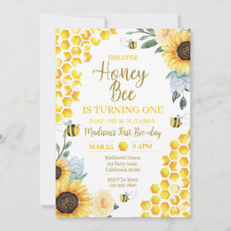 Bee Birthday Invitation First Bee Day Invitation