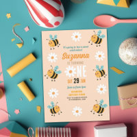 Bee Birthday Invitation Party Flower Daisy Insect