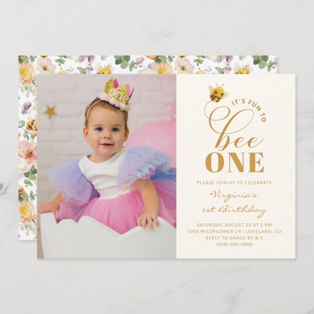 Bee Birthday Photo Invitation (Front/Back)