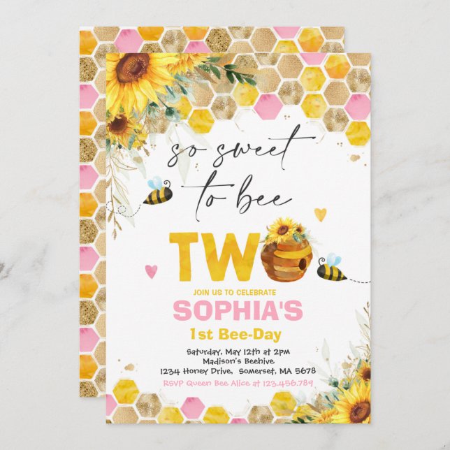 Bee Birthday Sunflower Honey Bee Birthday Party Invitation (Front/Back)