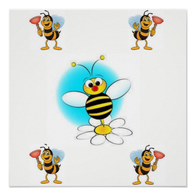 bee black yellow childrens poster (Front)