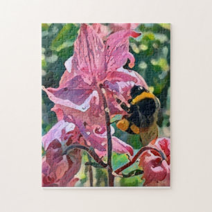 Bee Blooming flowers garden Jigsaw Puzzle