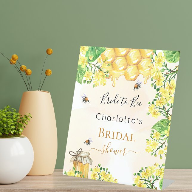 Bee Bridal Shower bride to bee yellow florals Pedestal Sign (Creator Uploaded)