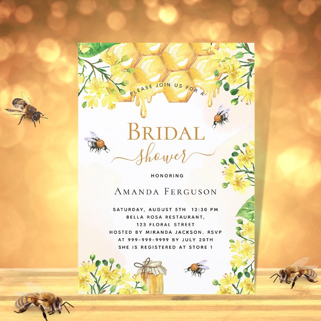 Bee Bridal shower gold yellow florals cute Invitation (Creator Uploaded)