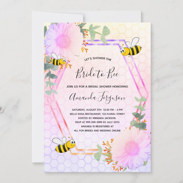 Bee Bridal shower rainbow greenery bride to bee Invitation (Front)