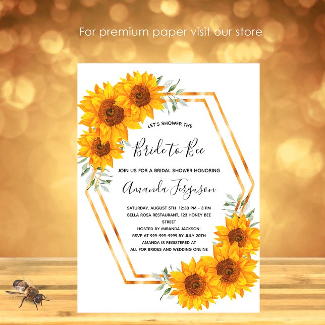 Bee Bridal shower sunflowers honey bees invitation Postcard (Creator Uploaded)