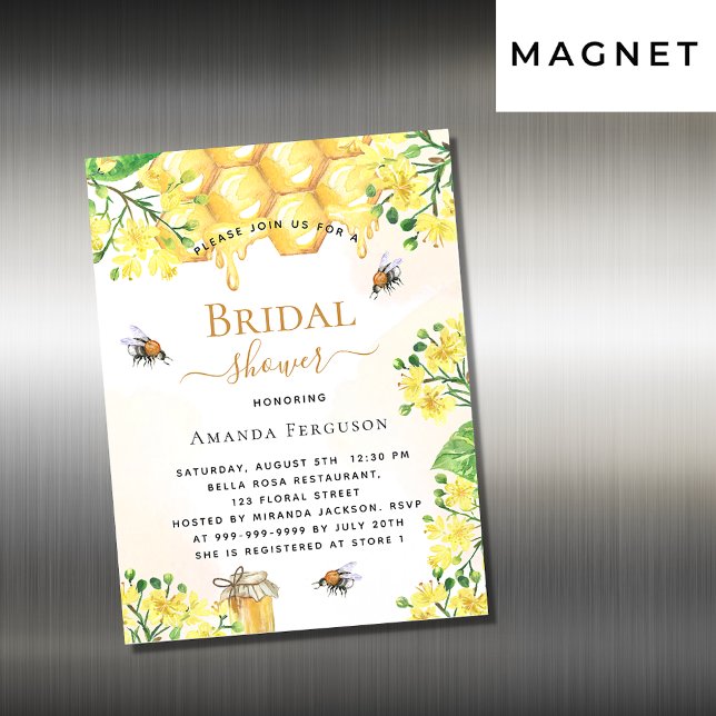 Bee Bridal shower yellow florals magnet invitation (Creator Uploaded)