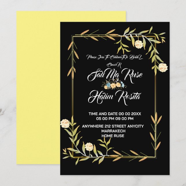 Bee Bridal shower yellow florals party Invitation (Front/Back)