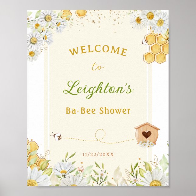 Bee Bumblebee Little Honey Yellow Cute Baby Shower Poster (Front)