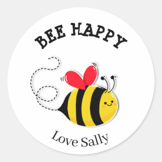 Bee Button badge Bee Happy Classic Round Sticker