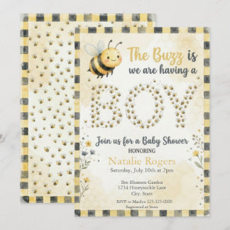 Bee Buzz Boy Baby Shower Invitation