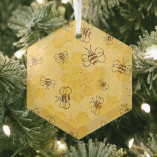 Bee Buzzing Honey Bees Cute  Glass Tree Decoration