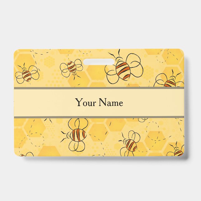 Bee Buzzing Honey Bees Cute  ID Badge (Front)