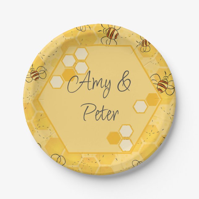 Bee Buzzing Honey Bees Cute  Paper Plate (Front)
