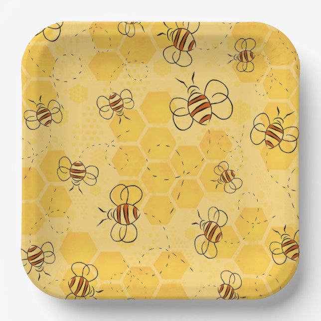 Bee Buzzing Honey Bees Cute  Paper Plate (Front)