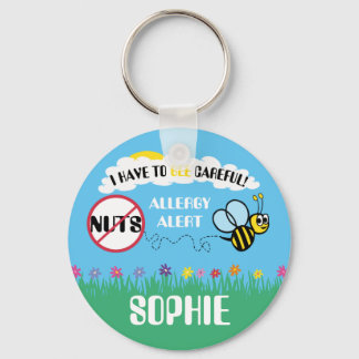 Bee Careful Nut Allergy Alert Kids Personalised Key Ring