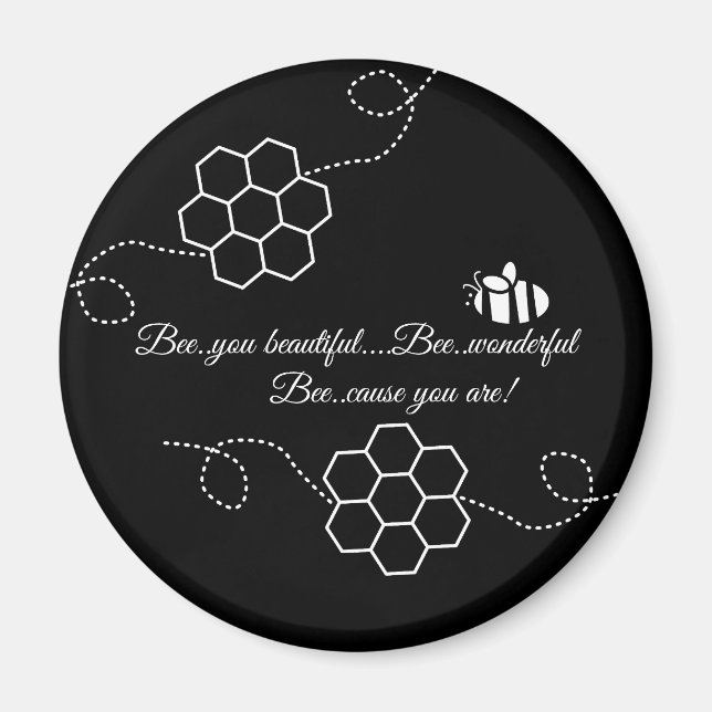 Bee Cause Minimalist Bee & Honeycomb Black & White Magnet (Front)