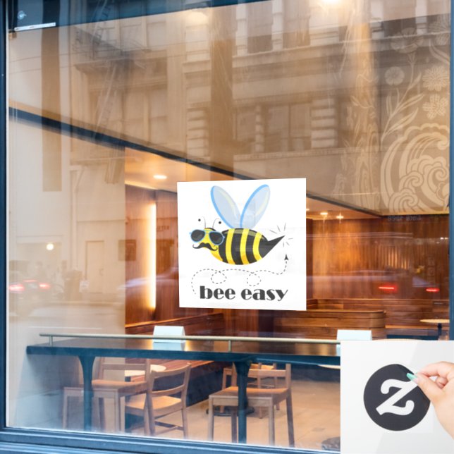 Bee character with moustache sunglasses Bee Easy (Cafe Window)