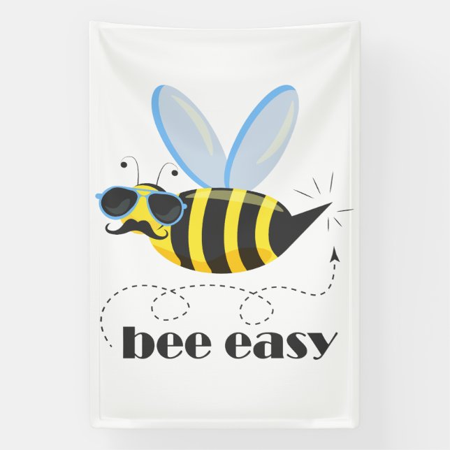 Bee character with moustache sunglasses Bee Easy Banner (Vertical)