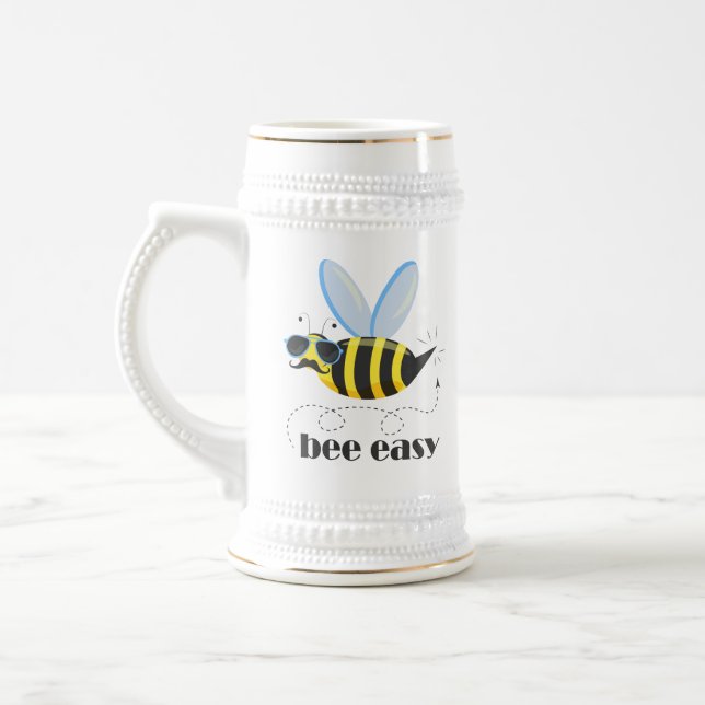 Bee character with moustache sunglasses Bee Easy Beer Stein (Left)