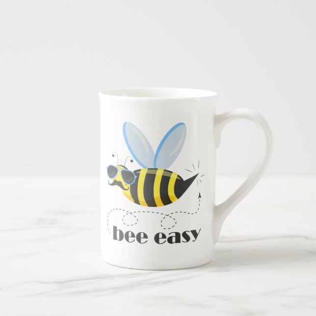 Bee character with moustache sunglasses Bee Easy Bone China Mug (Right)
