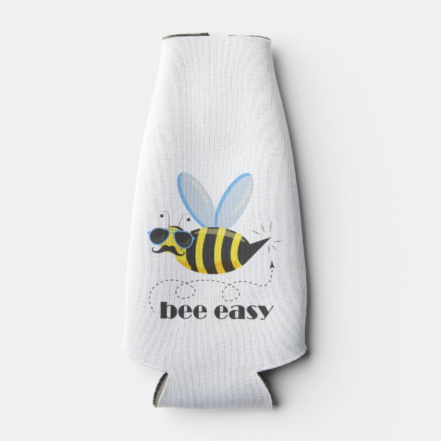 Bee character with moustache sunglasses Bee Easy Bottle Cooler (Front)