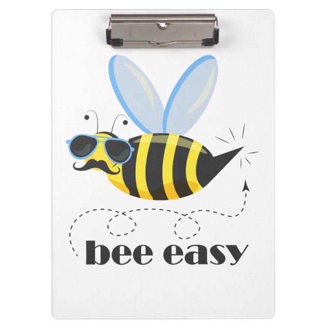 Bee character with moustache sunglasses Bee Easy Clipboard (Front)