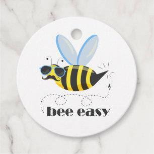 Bee character with moustache sunglasses Bee Easy Favour Tags