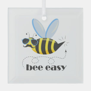 Bee character with moustache sunglasses Bee Easy Glass Tree Decoration