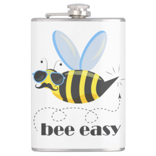 Bee character with moustache sunglasses Bee Easy Hip Flask