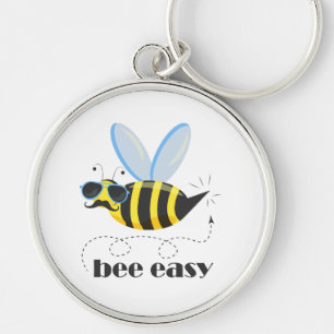 Bee character with moustache sunglasses Bee Easy Key Ring