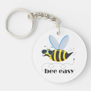 Bee character with moustache sunglasses Bee Easy Key Ring