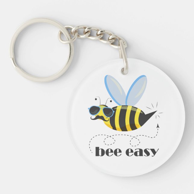 Bee character with moustache sunglasses Bee Easy Key Ring (Front)