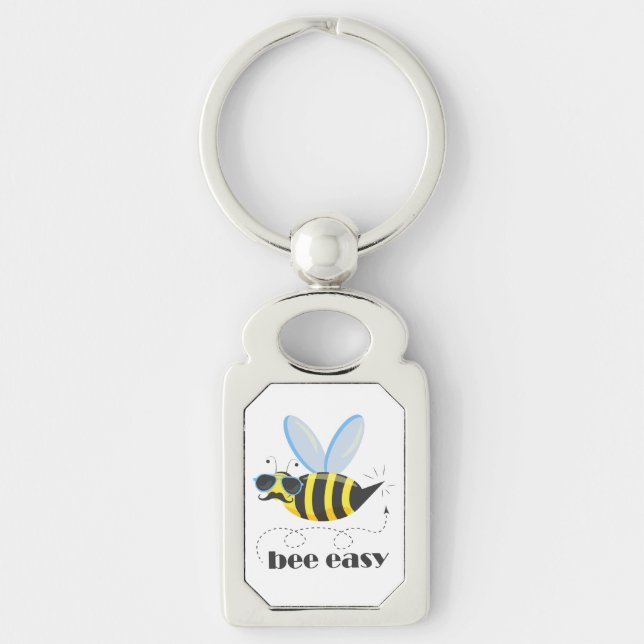 Bee character with moustache sunglasses Bee Easy Key Ring (Front)