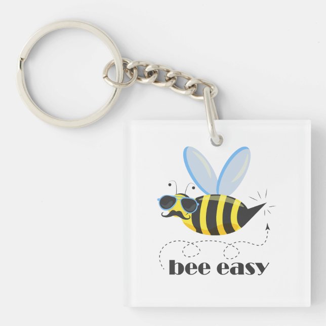 Bee character with moustache sunglasses Bee Easy Key Ring (Front)