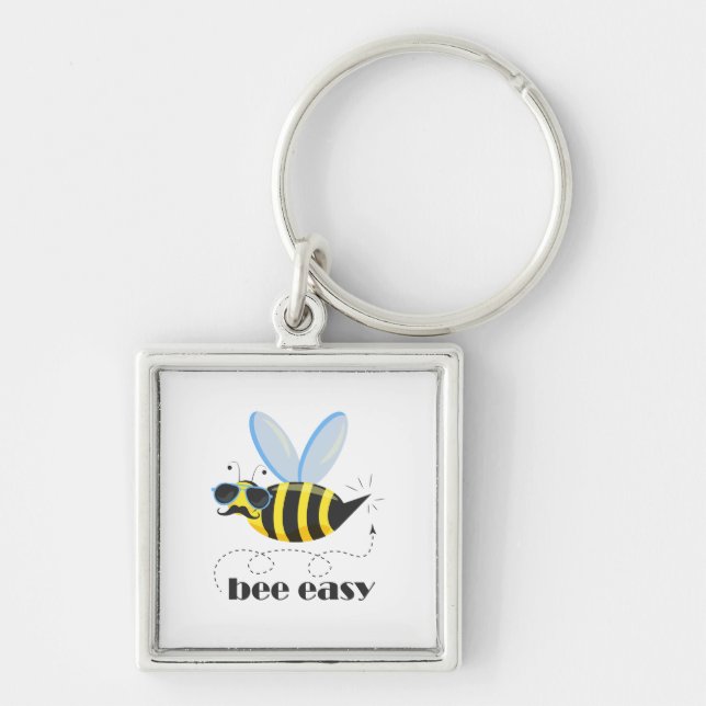 Bee character with moustache sunglasses Bee Easy Key Ring (Front)