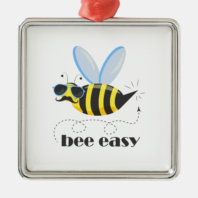 Bee character with moustache sunglasses Bee Easy Metal Tree Decoration (Front)
