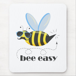 Bee character with moustache sunglasses Bee Easy Mouse Pad