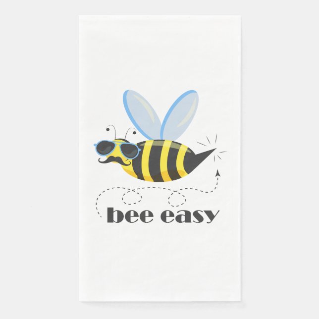Bee character with moustache sunglasses Bee Easy Napkin (Front)
