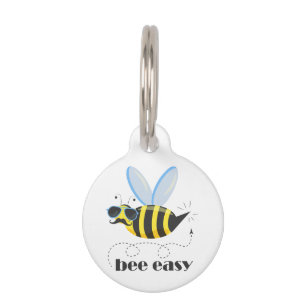 Bee character with moustache sunglasses Bee Easy Pet Tag
