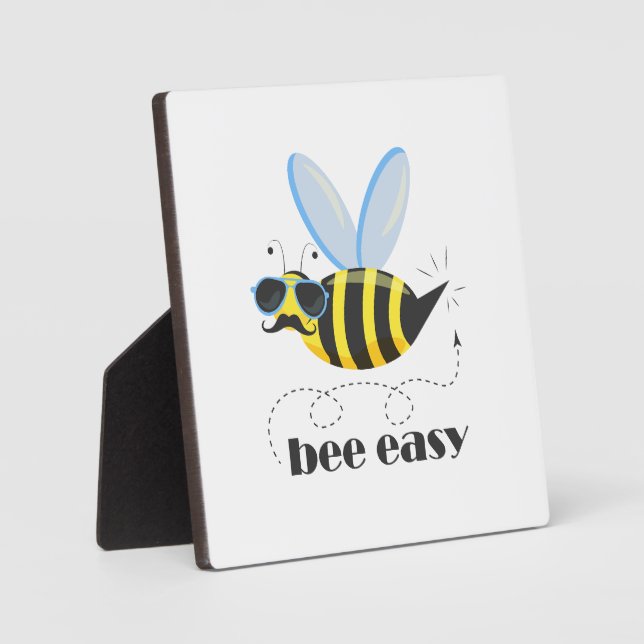 Bee character with moustache sunglasses Bee Easy Plaque (Front)