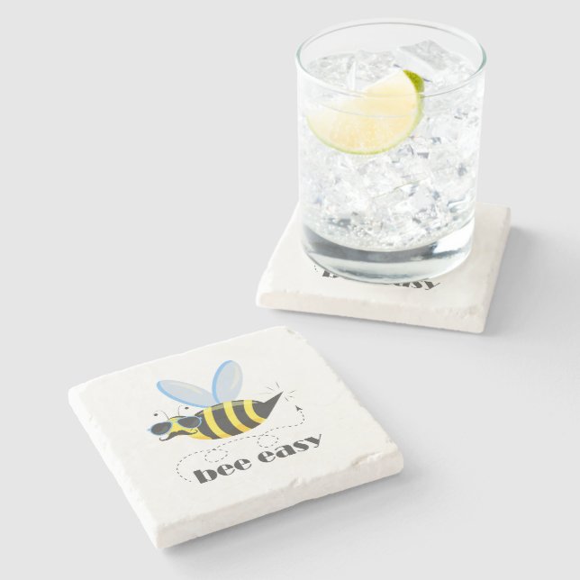 Bee character with moustache sunglasses Bee Easy Stone Coaster (Side)