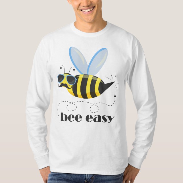 Bee character with moustache sunglasses Bee Easy T-Shirt (Front)