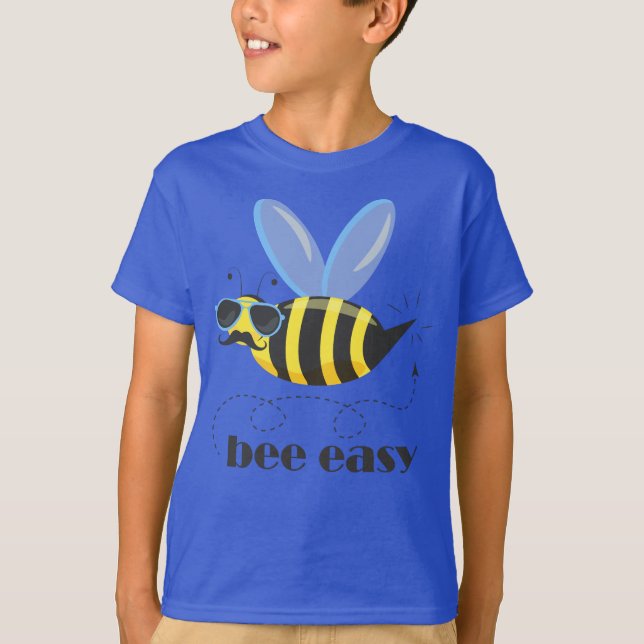 Bee character with moustache sunglasses Bee Easy T-Shirt (Front)