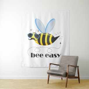 Bee character with moustache sunglasses Bee Easy Tapestry