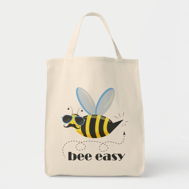 Bee character with moustache sunglasses Bee Easy Tote Bag (Front)